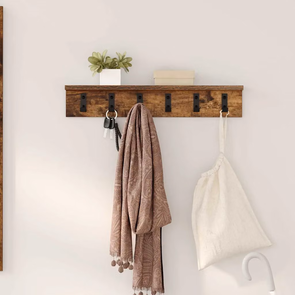 vidaXL Appendiabiti a muro moderno in legno MDF color marrone con ganci distribuiti L 60 cm x P 10,5 cm x H 10,5 cm