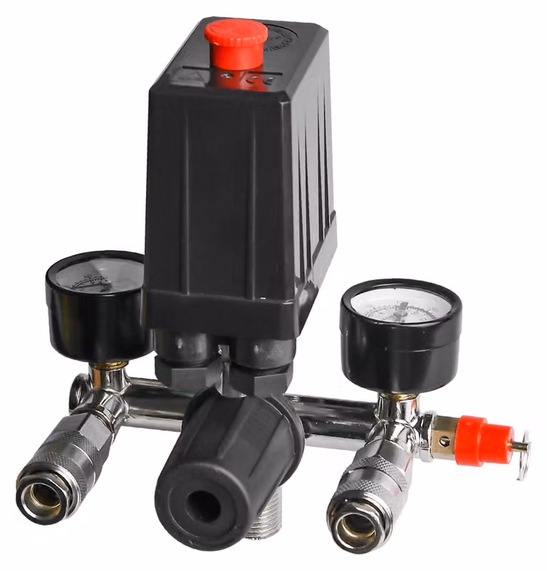 Regolatore di pressione per compressore d'aria con 2 manometri, 220V
