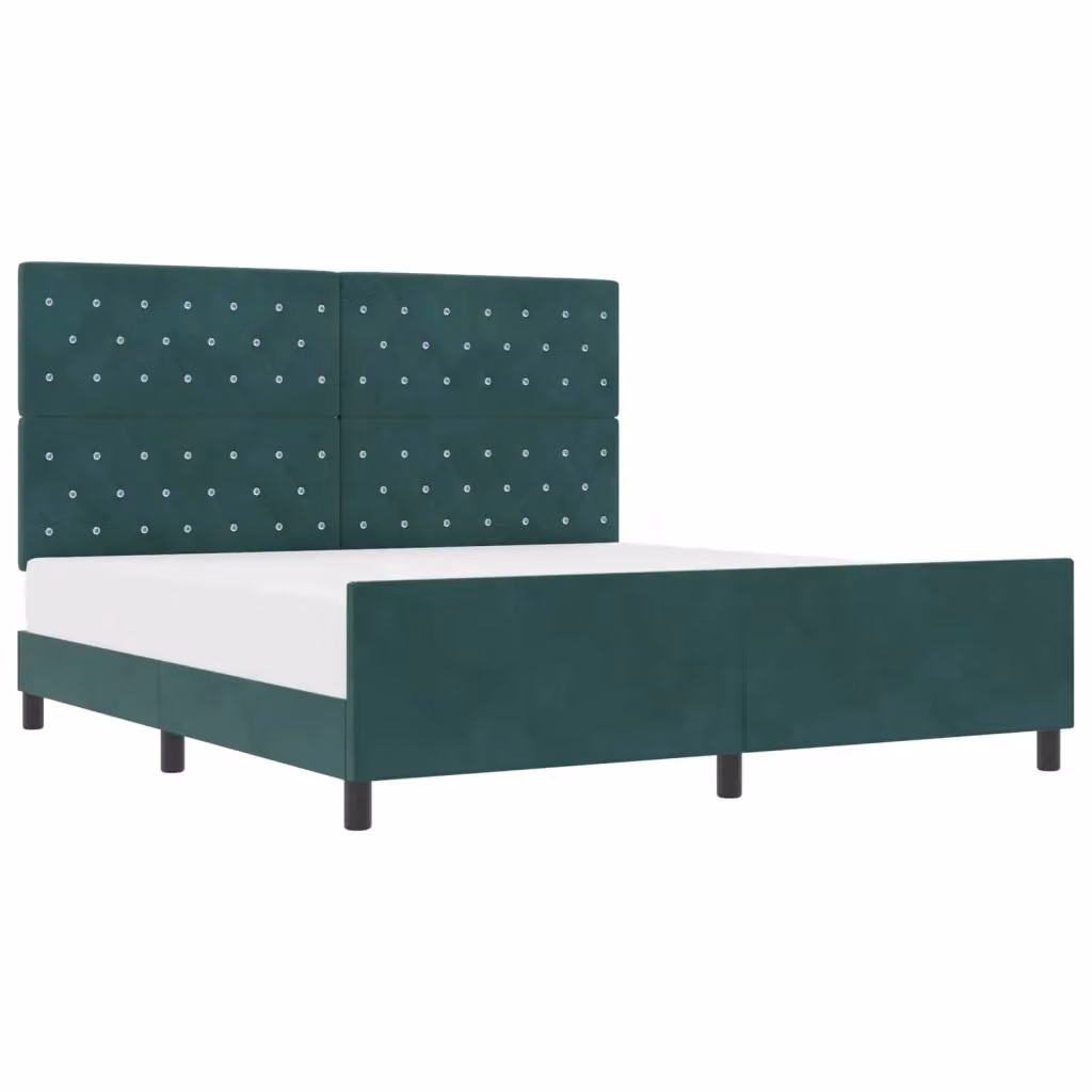 Letto a molle con testiera vidaXL in velluto verde con struttura in legno, L/P/H: 180 x 200 x 128 cm – 2