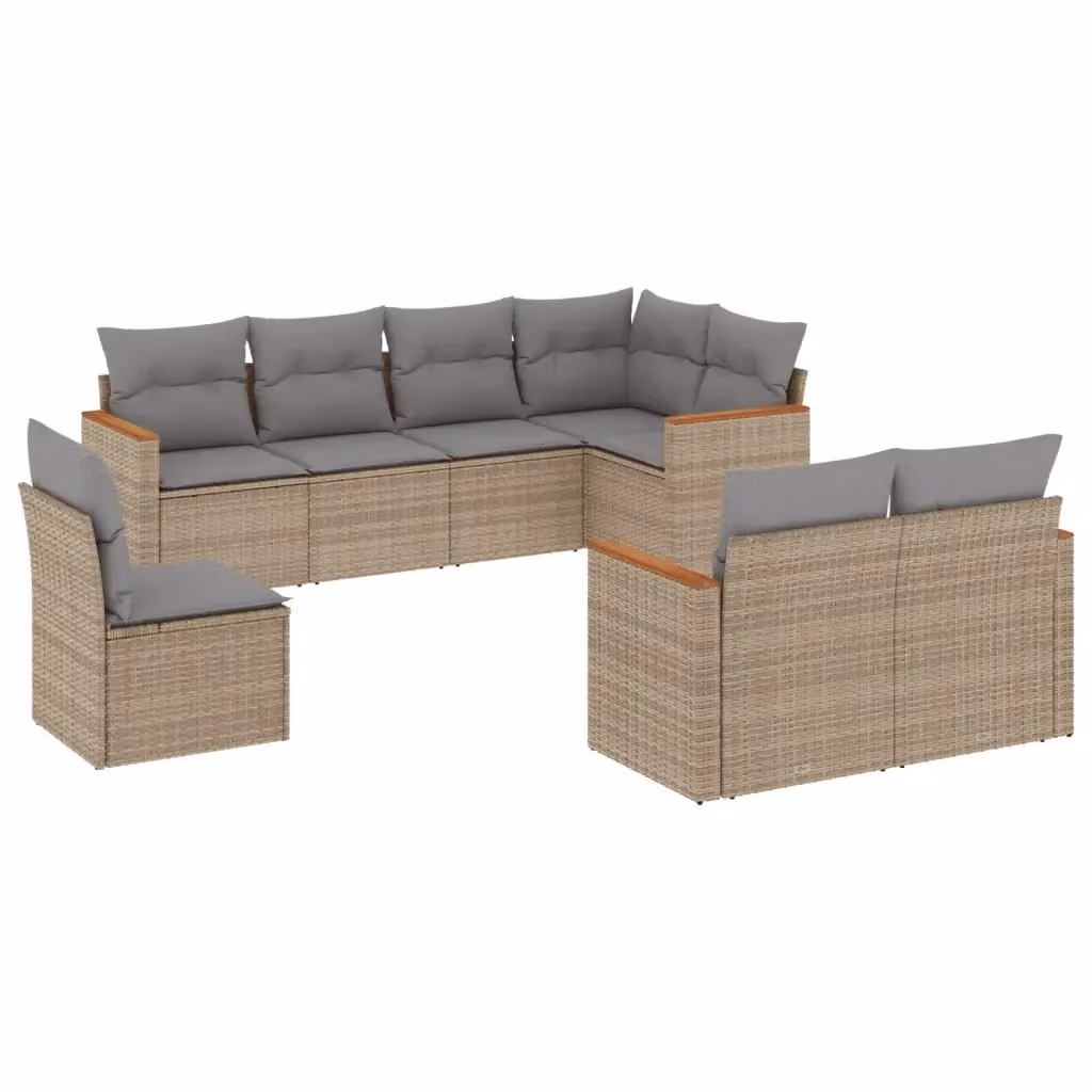 Set Divano da Giardino a L vidaXL 8 pz con Cuscini Beige e Grigio in Polyrattan e Acciaio – 2