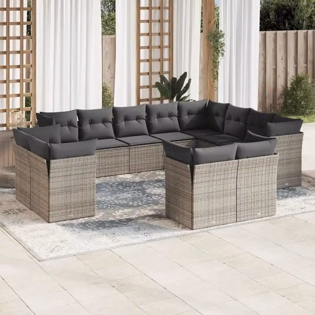 Set di divani da giardino VIDAXL in polyrattan grigio con cuscini, composizione a forma di U per 12 persone