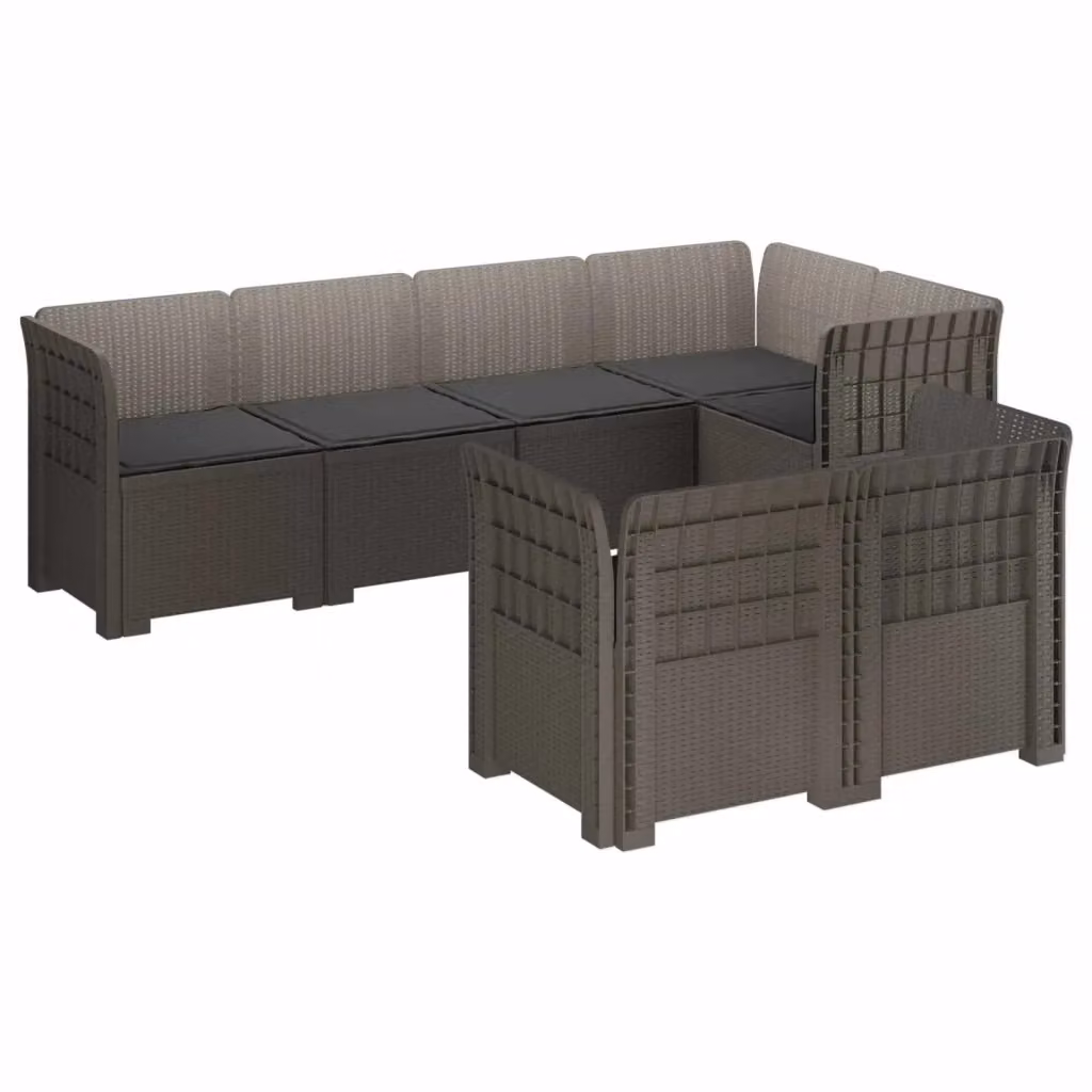 Set da giardino vidaXL con 7 posti in polyrattan e cuscini imbottiti resistenti ai raggi UV, colore antracite/marrone/grigio – 2