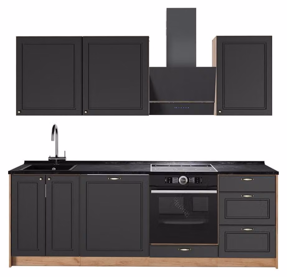 Cucina componibile Vicco Fame-Line Oro-antracite rustico/Rovere dorato 230 cm senza piano di lavoro, Model 63977