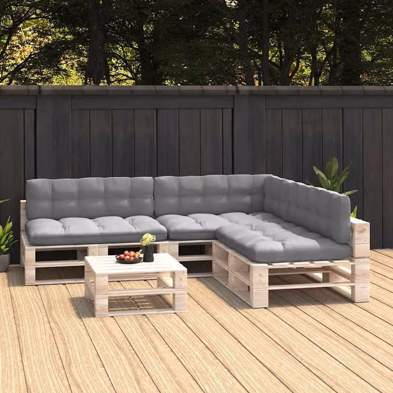 Set di 7 cuscini per divano pallet vidaXL grigi in poliestere, forma rettangolare, L 120 cm x P 80 cm x H 10 cm