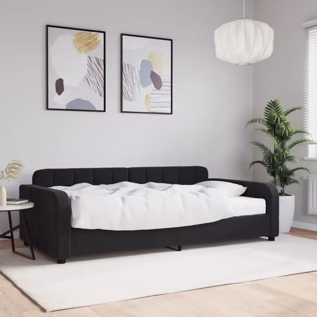 Divano Letto con Materasso-Sofa Letto-Daybed Nero 100x200 cm in Velluto 514928