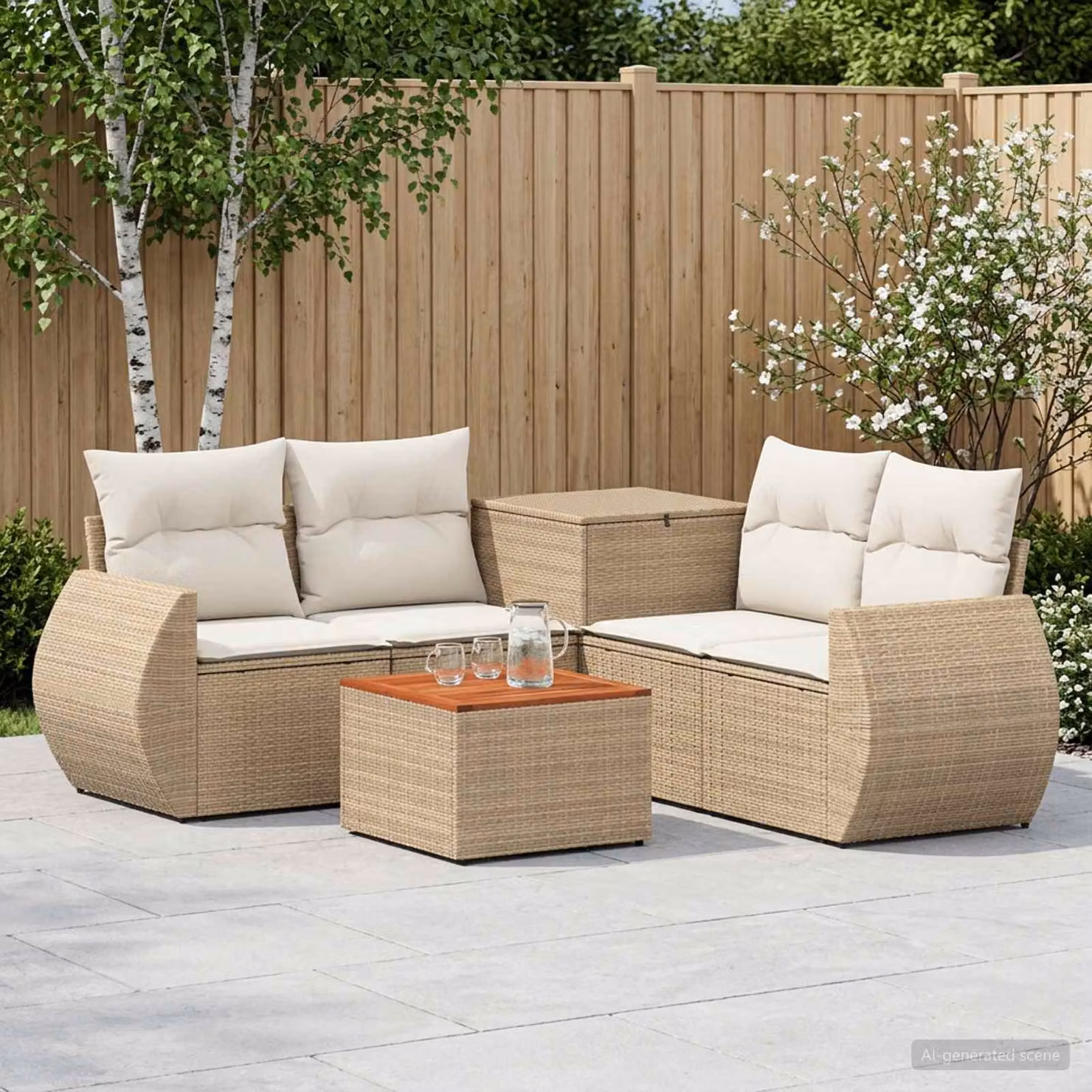 Set di divani da giardino vidaXL 6 pz in stile moderno con struttura in metallo e cuscini beige e bianco crema