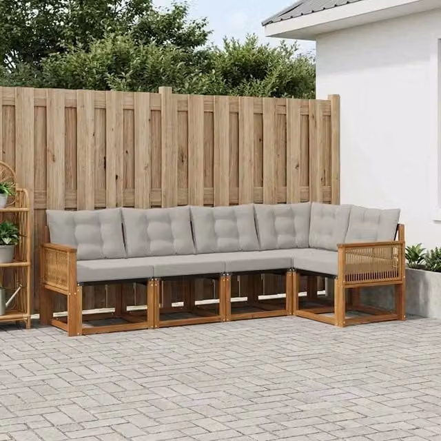 Set di divani da esterno 5 pz Naturale e Grigio Chiaro 3381955