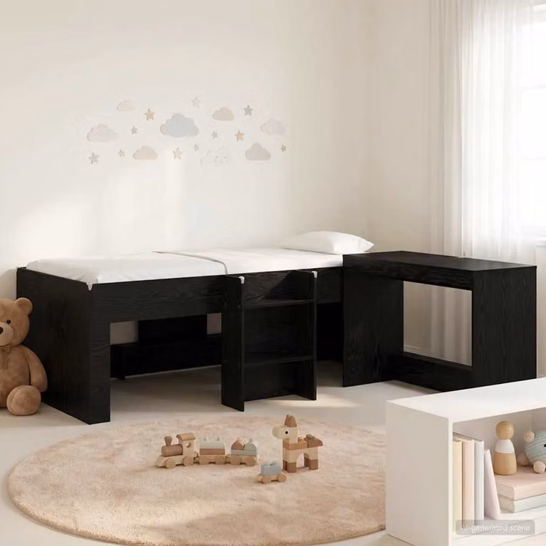 Set Letto Singolo con Scrivania vidaXL in Legno Nero e Rovere L/P/H: 120 x 203 x 111 cm