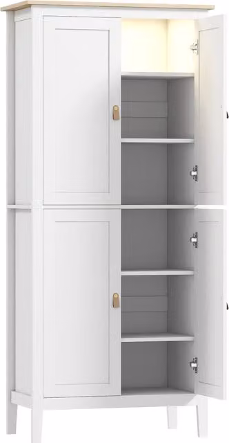 Credenza Moderna GIORDANOSHOP per Cucina o Soggiorno in MDF Bianco con Luce LED Integrata e Ripiani Interni L: 80 cm, P: 40 cm, H: 176,5 cm – 1
