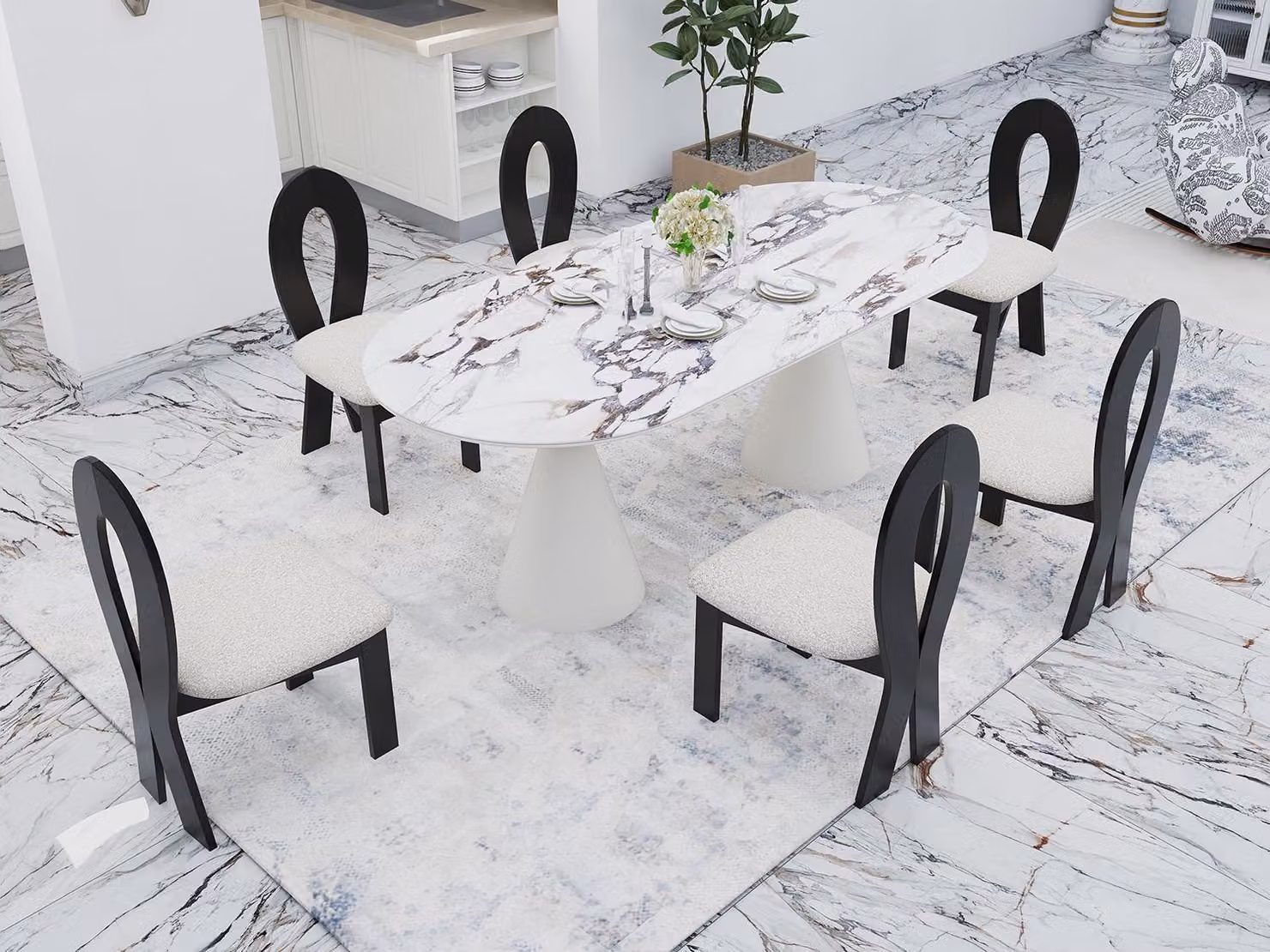 Lussuoso set da pranzo composto da tavolo e 6 sedie – Mobili dal design elegante
