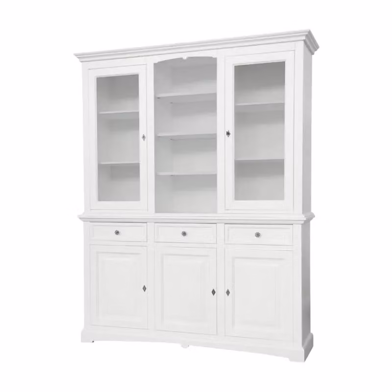 Mobili 2G Cristalleria in legno di pino stile shabby chic bianco con 3 ante e ante in vetro L/P/H: 170 x 46 x 215 cm – 1