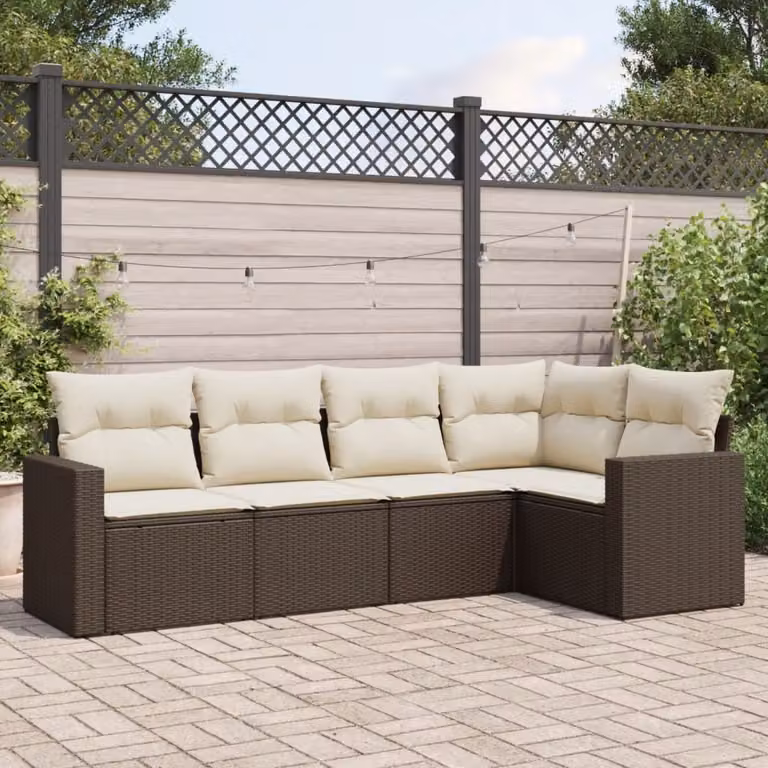 Maison Exclusive - Set Divano da Giardino 5 pz con Cuscini Marrone in Polyrattan