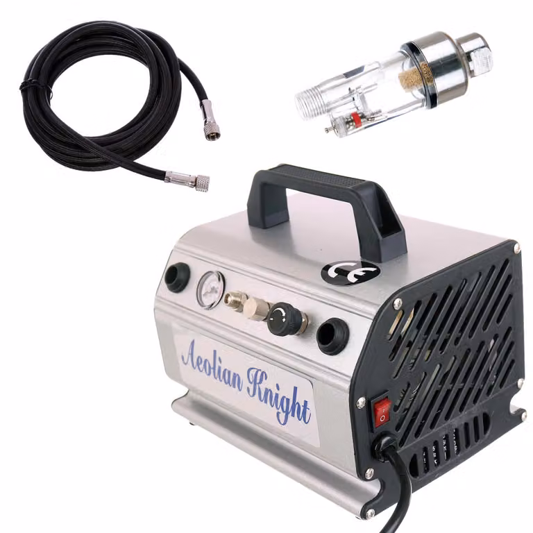 Compressore per aerografo di alta qualit con manometro, separatore d'acqua e filtro per 2 pistole Fengda AS179