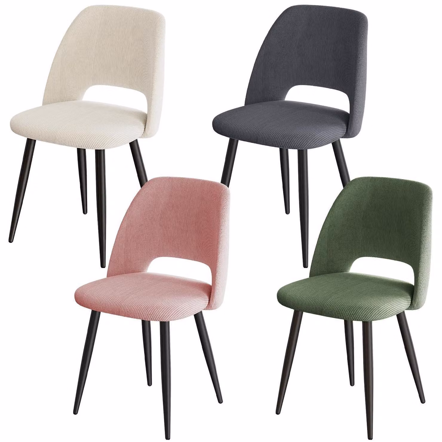 Set di 4 sedie da pranzo rivestite in corda, con gambe in metallo, imbottite, comode e stabili