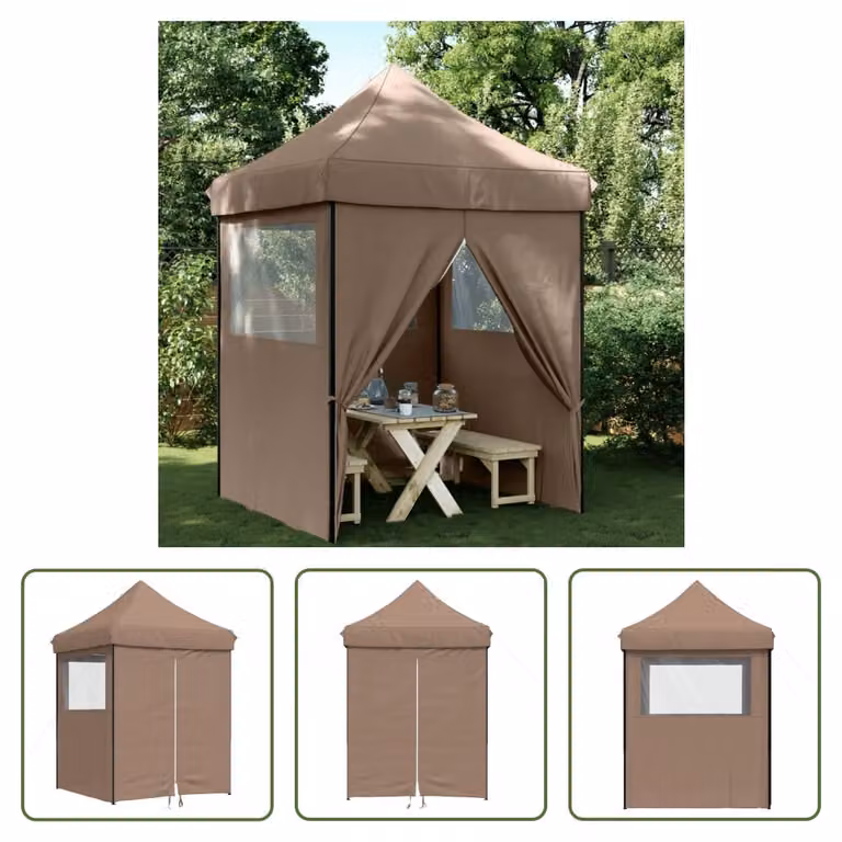 The Living Store Tenda per feste pieghevole pop-up con 4 pannelli laterali marrone