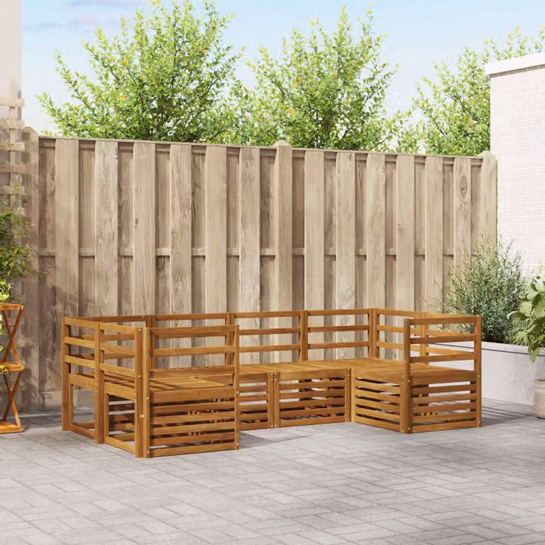 Set di divani da esterno vidaXL a forma di L in legno di acacia marrone con cuscini inclusi