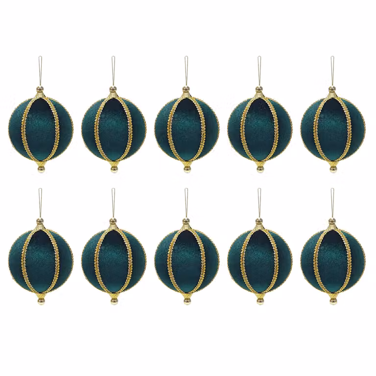 Set di 10 palline di Natale infrangibili Vestiamo Casa, colore verde con finiture oro, diametro: 6 cm