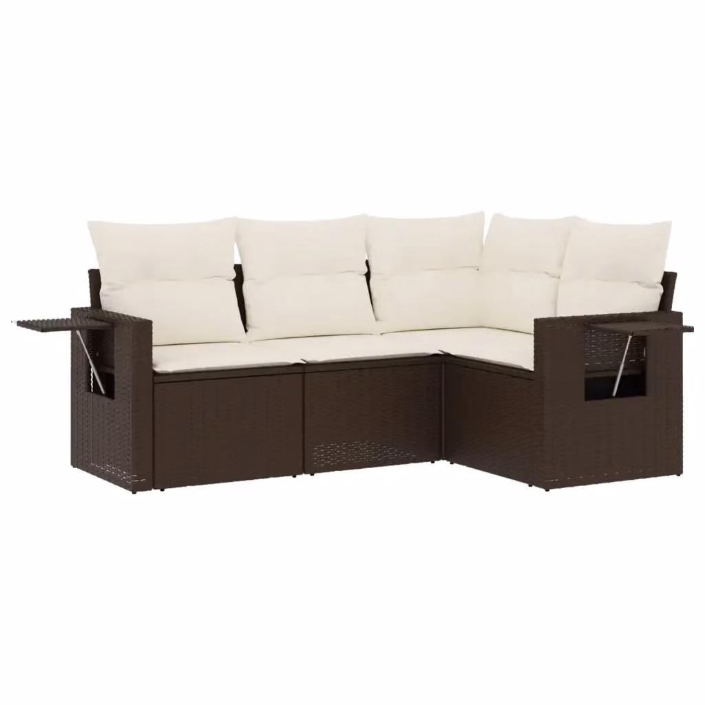 vidaXL Set Divano da Giardino a L 4 pz in Polyrattan Marrone con Cuscini e Tavolino – 2
