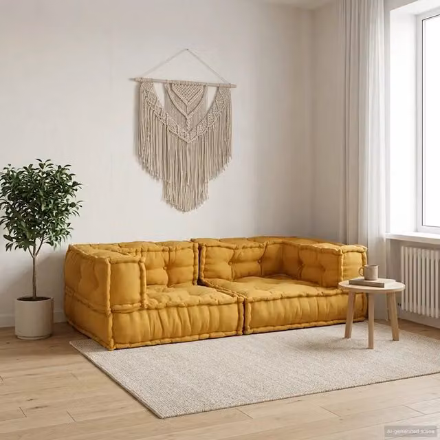 Divano Modulare a 2 Posti vidaXL Giallo in Tessuto L: 140 cm, P: 70 cm, H: 36 cm – 1
