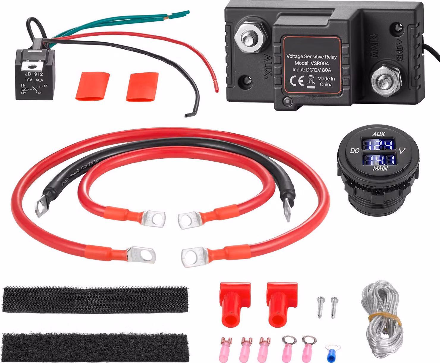 SucceBuy kit doppio relè stacca-batteria, 12 V, 80 A, relè sensibile alla tensione con voltmetro, display LCD e interruttore stacca-batteria, adatto per batterie al piombo, ideale per UTV e ATV