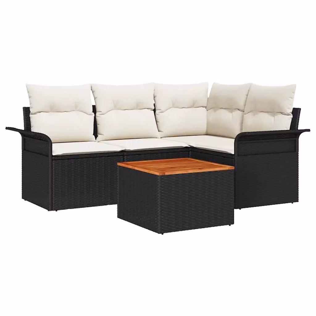 Set Divano da Giardino vidaXL 5 Pezzi a Forma di L con Tavolino, Colore Nero e Beige – 2