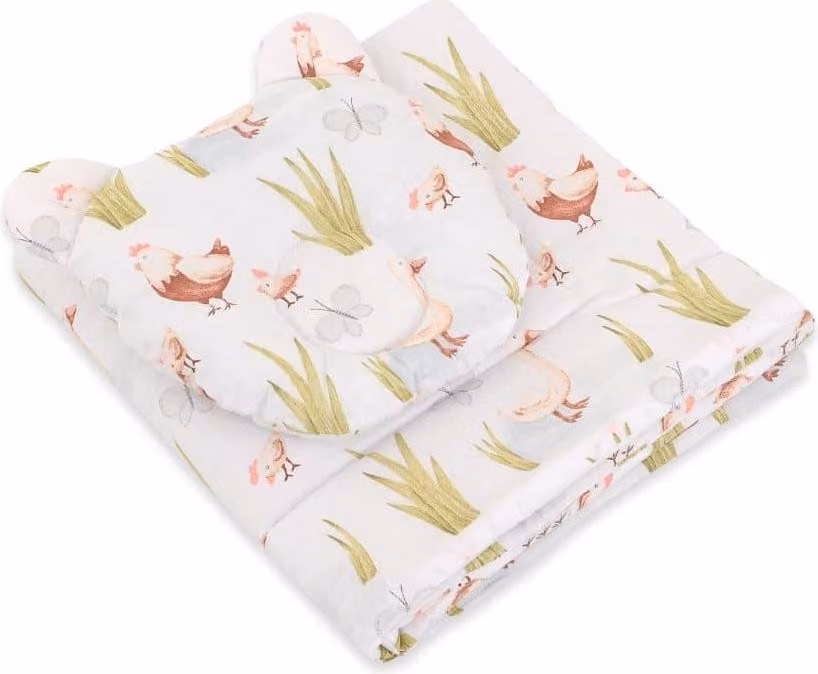 Coperta per neonati con cuscino, set da letto, cotone Oeko-Tex, antipiega, 2 pezzi