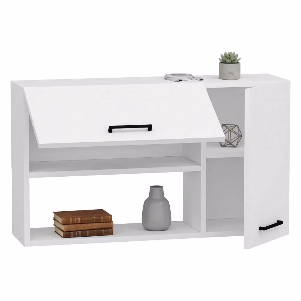 Mobile Pensile da Cucina DMORA Rassa Bianco con 2 Ripiani e Ante a Battente L: 90 cm, P: 25 cm, H: 52 cm – 2