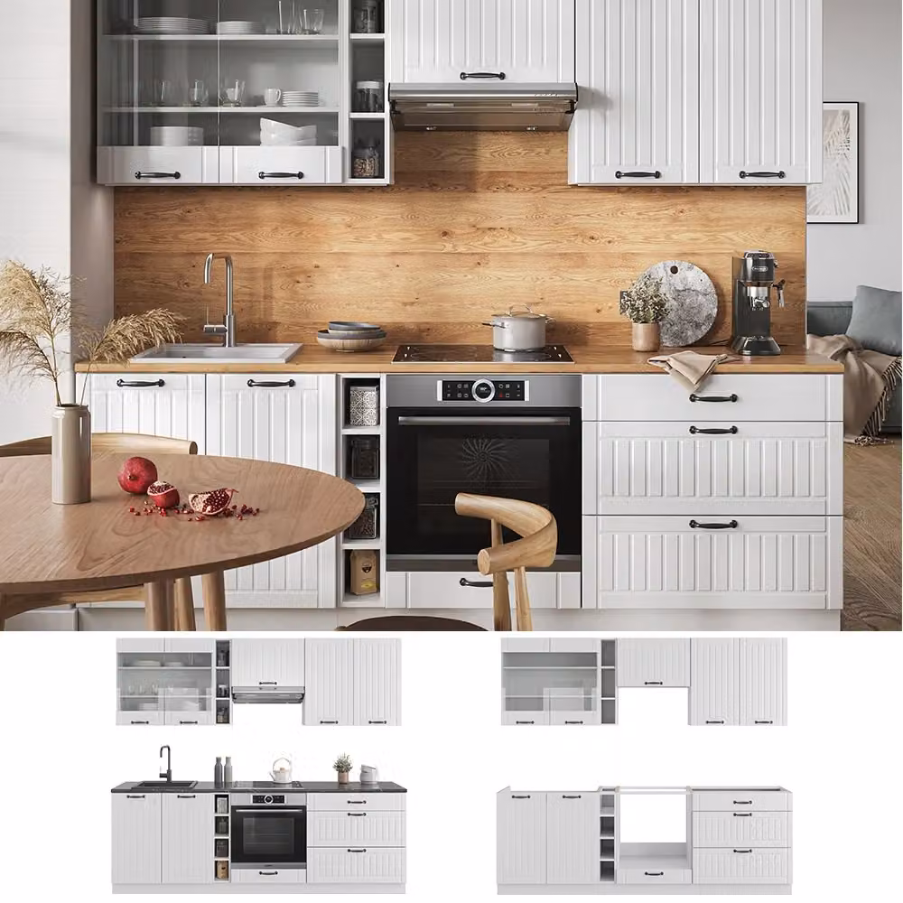 Cucina componibile Fame-Line Vicco Bianco rustico con piano in Rovere, L: 235 cm – 2