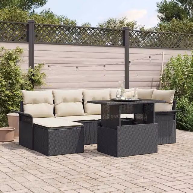 Set Divano da Giardino 7 pz Nero Poly Rattan 3348313
