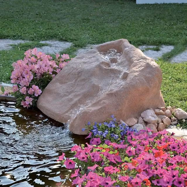 Roccia Artificiale con Sorgente 90x95x55 cm per Laghetti da Giardino in Vetroresina