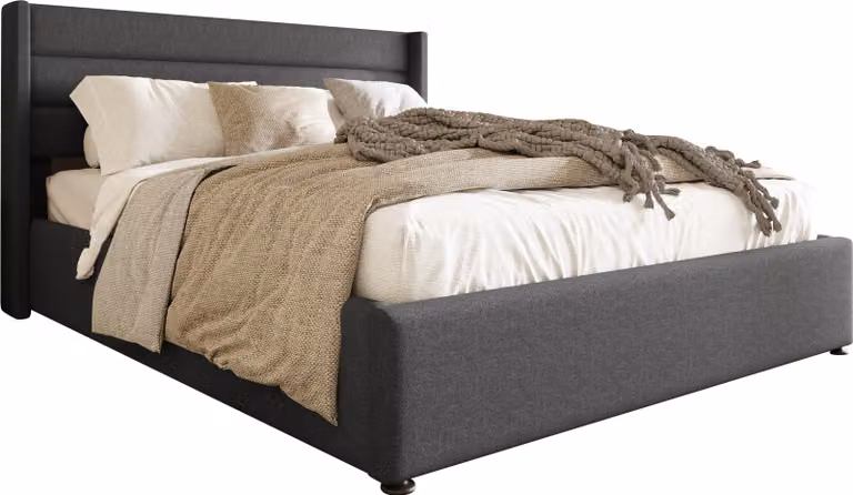 Letto a molle Sweiko letto matrimoniale imbottito 160x200cm con rete a doghe in legno letto contenitore biancheria grigio (senza materasso)