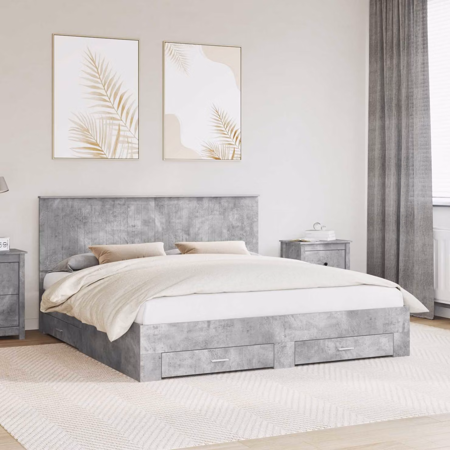 Struttura del letto con cassetto vidaXL in legno ingegnerizzato Grigio cemento 180 x 200 cm
