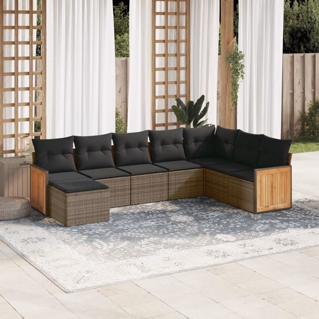 vidaXL Set Divano da Giardino 8 pz a Forma di L in Polyrattan Grigio con Cuscini e Coperture Rimovibili – 1