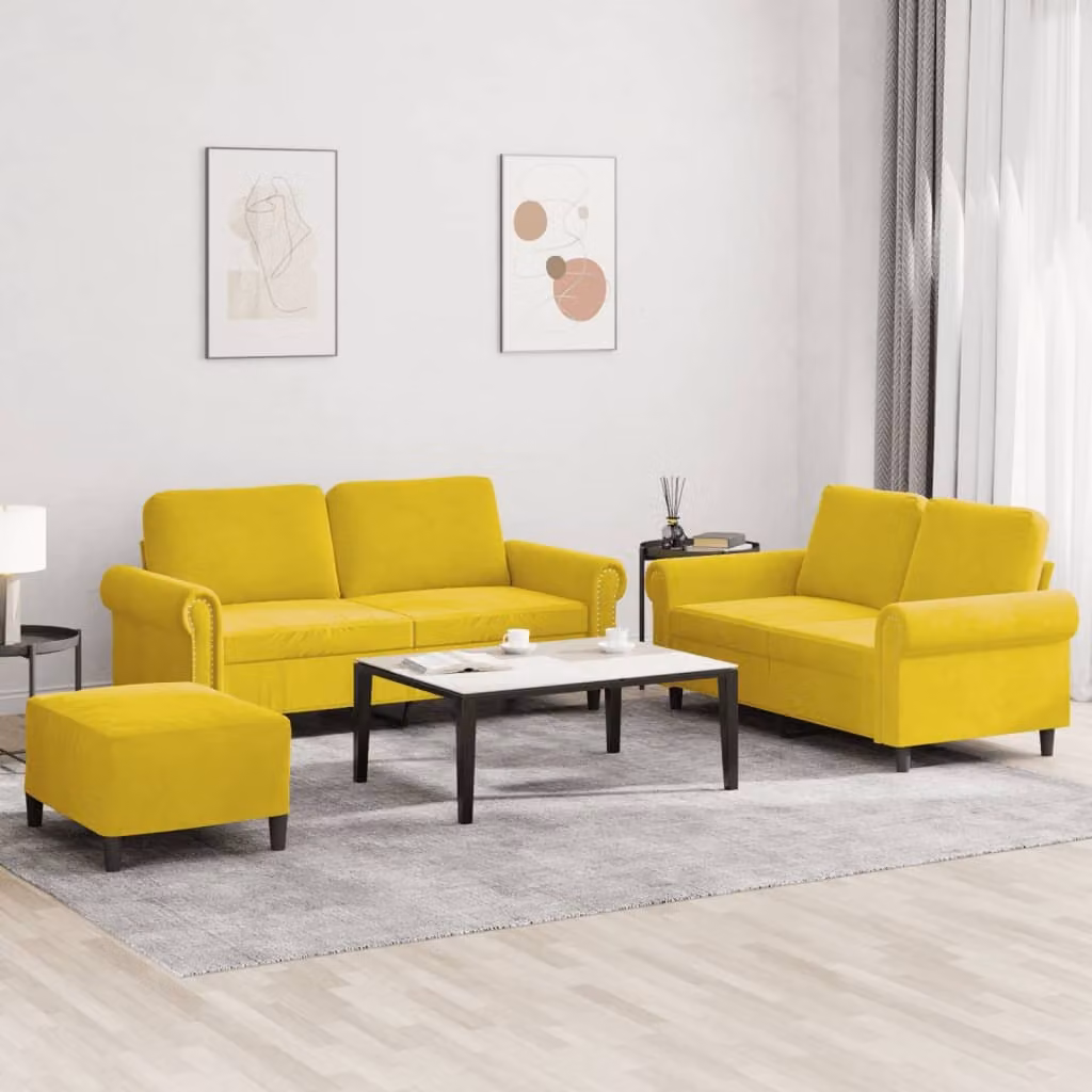 Maison Exclusive - Set divano 3 pezzi con cuscini in velluto giallo