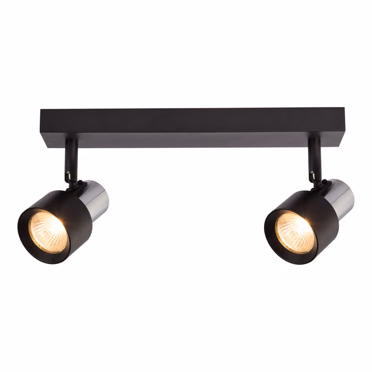 Striscia nera 2 faretti neri con cromo mobili 2xGU10 10W Cino Milagro