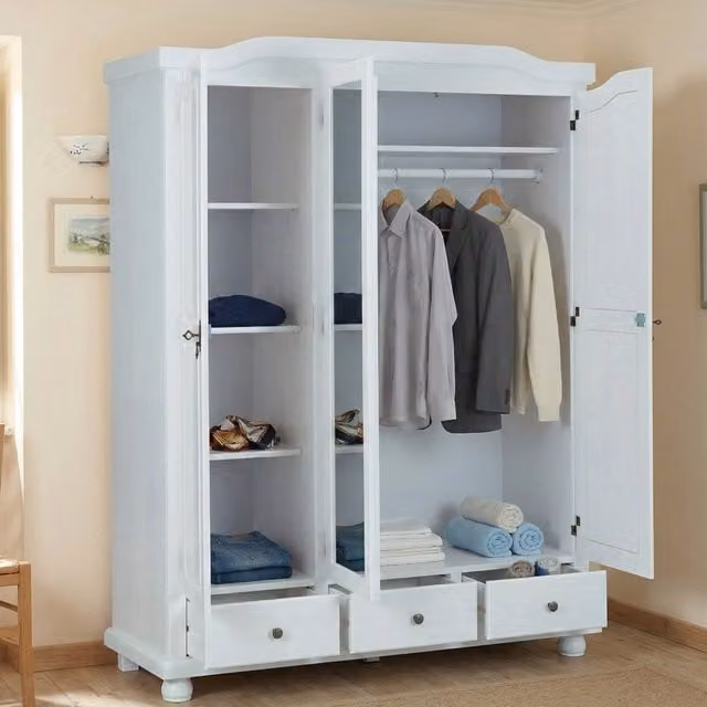 Armadio Multiuso Somma DMORA con 2 Ante, Ripiani e Cassetti, Bianco, L: 150 cm, H: 200 cm