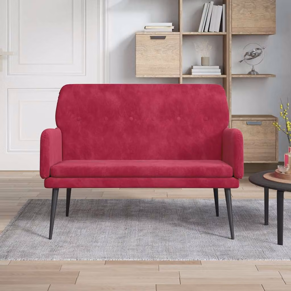Panca vidaXL in velluto rosso vino con braccioli e struttura in metallo L: 108 cm, P: 79 cm, H: 79 cm