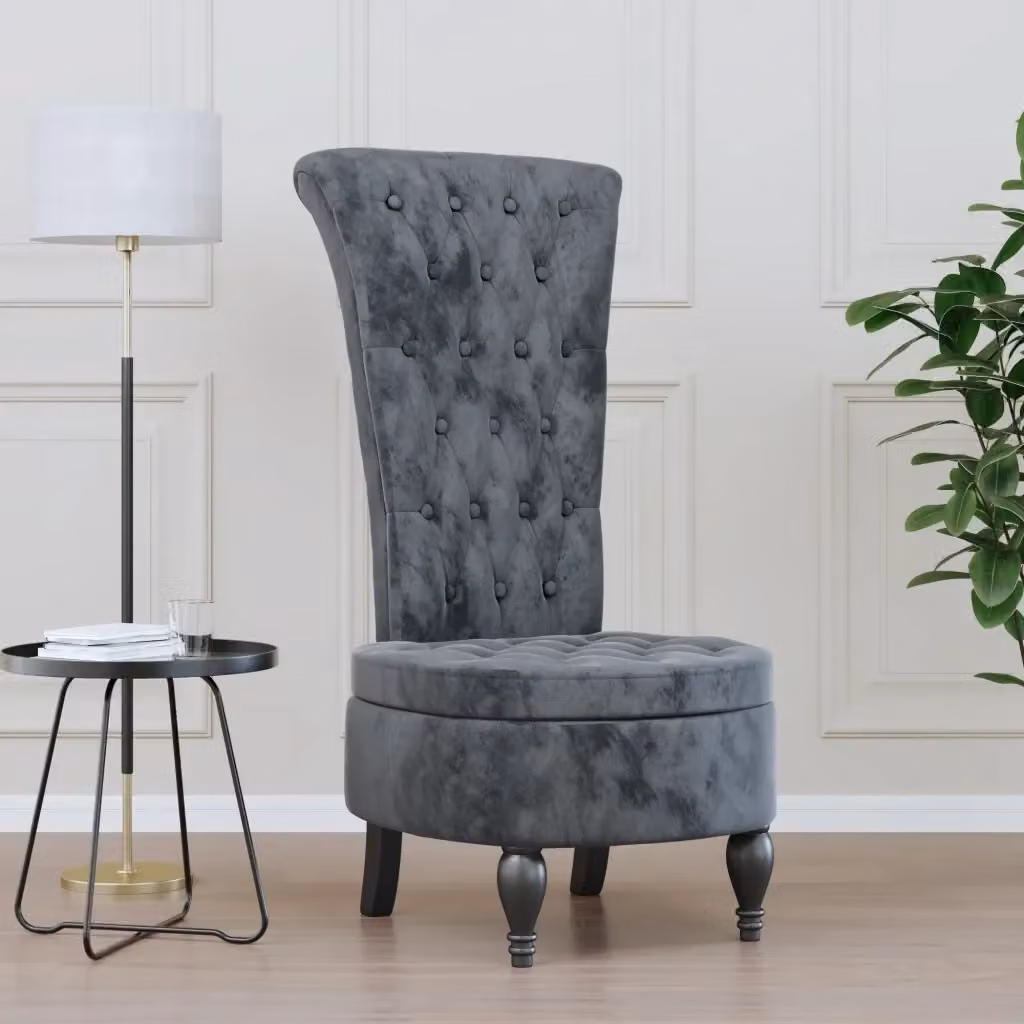 Poltrona Design in Velluto Grigio con Schienale Alto e Dettagli a Bottoni L/P/H: 56 x 39 x 110 cm – 2