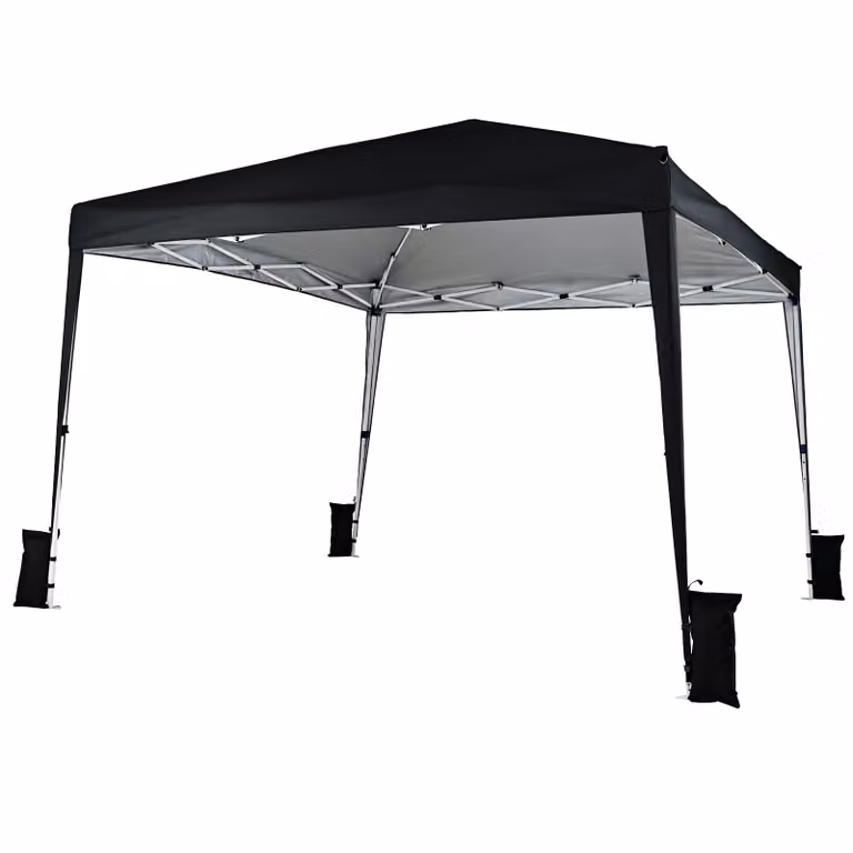 Gazebo da giardino pieghevole e portatile Costway con altezza regolabile e telo impermeabile Nero L/P: 300 x 300 cm