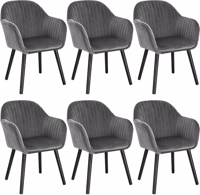 WOLTU 6X sedie da sala da pranzo sedia da cucina sedia da soggiorno sedia di design sedia imbottita con bracciolo velluto legno massiccio gambe nere grigio scuro
