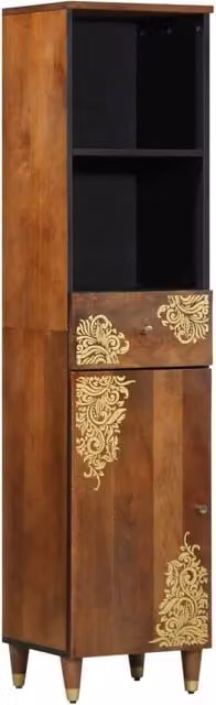Mobile da bagno moderno vidaXL in legno color marrone mango con cassetti e ante, L: 38 cm, P: 33 cm, H: 160 cm