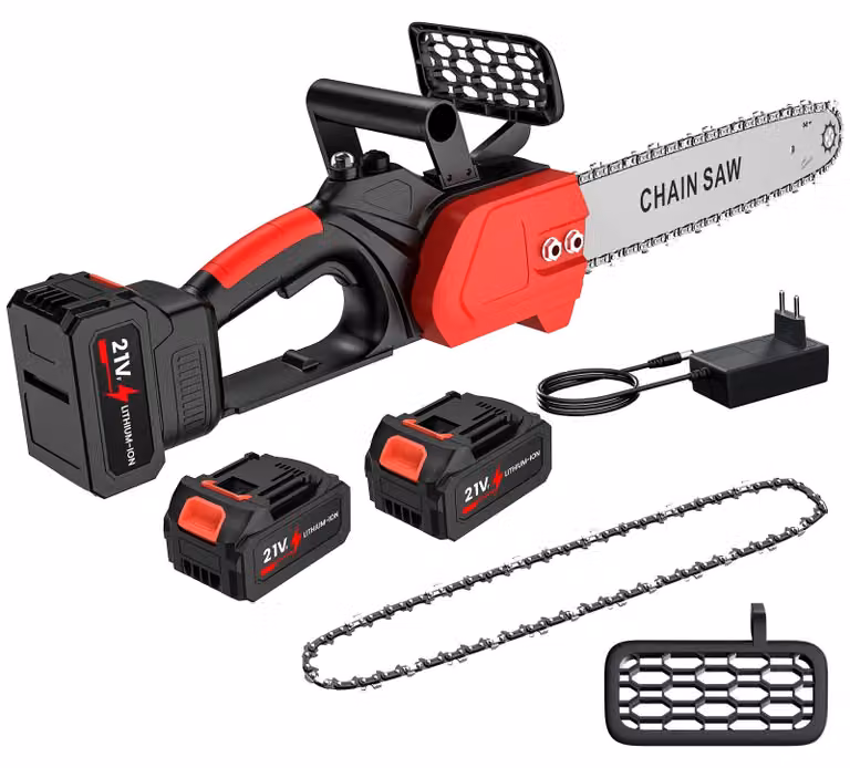 Troncatrice a catena elettrica - 30 cm. Troncatrice a catena a batteria - Motore brushless - Lubrificazione automatica della catena - 3500 W - 2 batterie