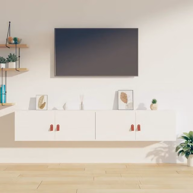 Set di 2 pensili vidaXL in legno massello di pino bianco, modello rustico, L 80 cm x P 30 cm x H 30 cm