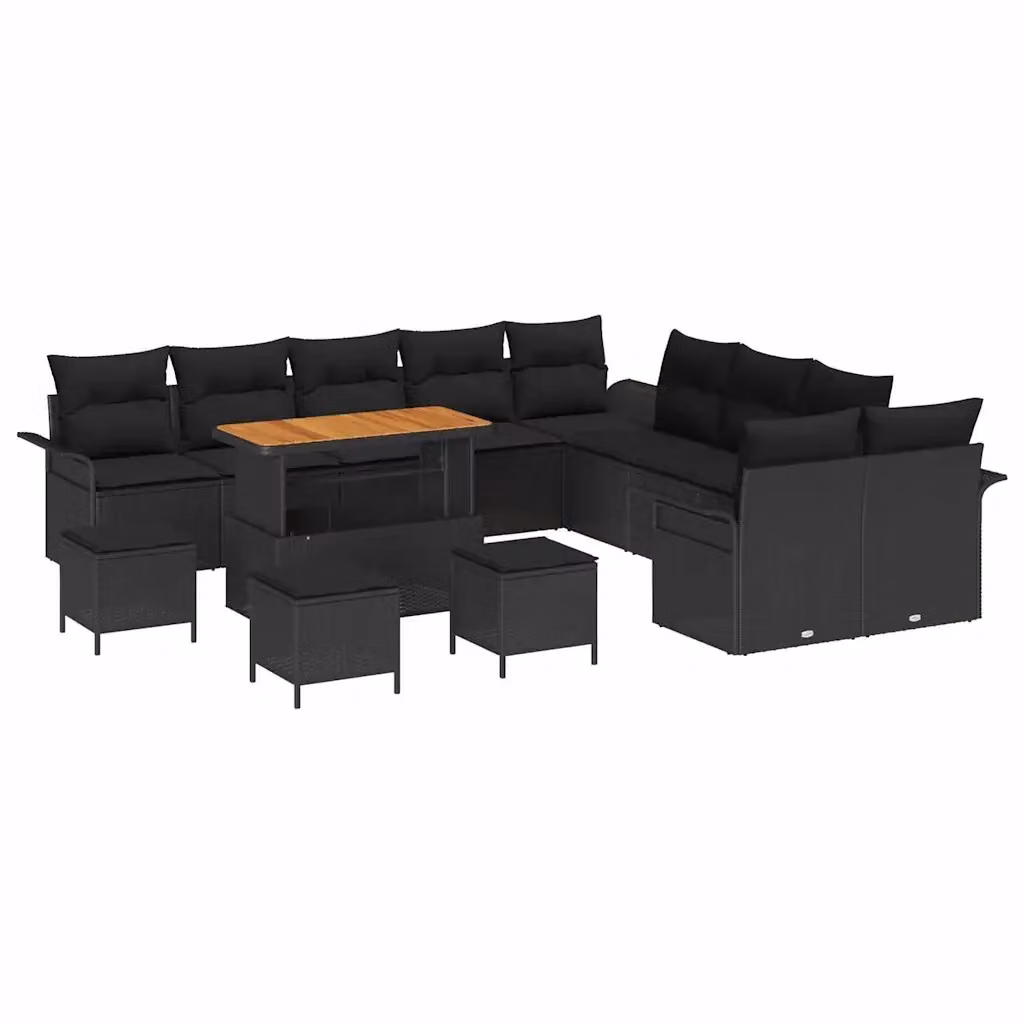 Set Divano da Giardino vidaXL 14 Pezzi Nero con Cuscini e Tavolino da Caffè in Acciaio Verniciato a Polvere – 2