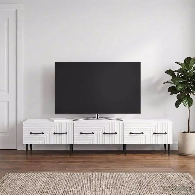Mobile TV bianco lucido vidaXL in legno MDF per soggiorno L: 147 cm, P: 34,5 cm, H: 30 cm