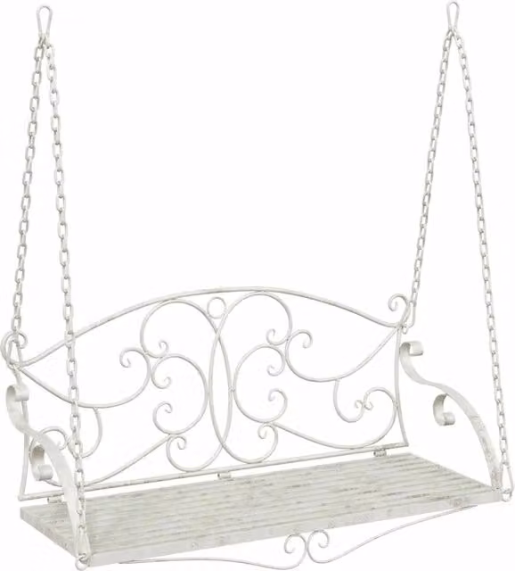 Panchina a dondolo moderna in acciaio verniciato a polvere bianco antico L: 110 cm, P: 52,5 cm, H: 47 cm – 1