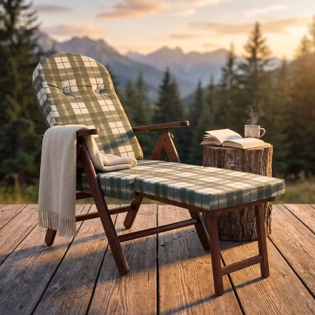 Poltrona Sdraio 4 posizioni con cuscino in Cotone Legno cm 84x75x110 - PERCY