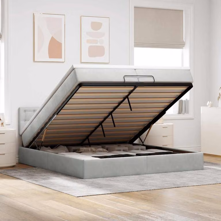 vidaXL Struttura Letto con Materasso e Contenitore Lift-up in Velluto, L: 200 cm, P: 200 cm, H: 88 cm