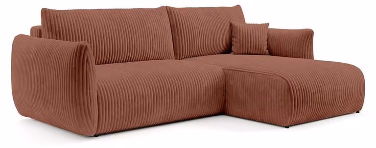 Divano angolare con funzione letto, modello Alloro, lato destro, rivestito in tessuto effetto mattone toscano