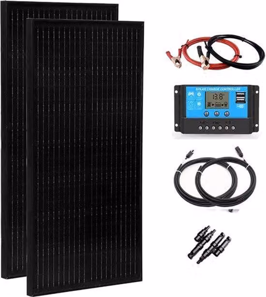 Kit pannello solare da 100 W - 12 Volt, monocristallino - per giardino e camper - con alimentatore esterno